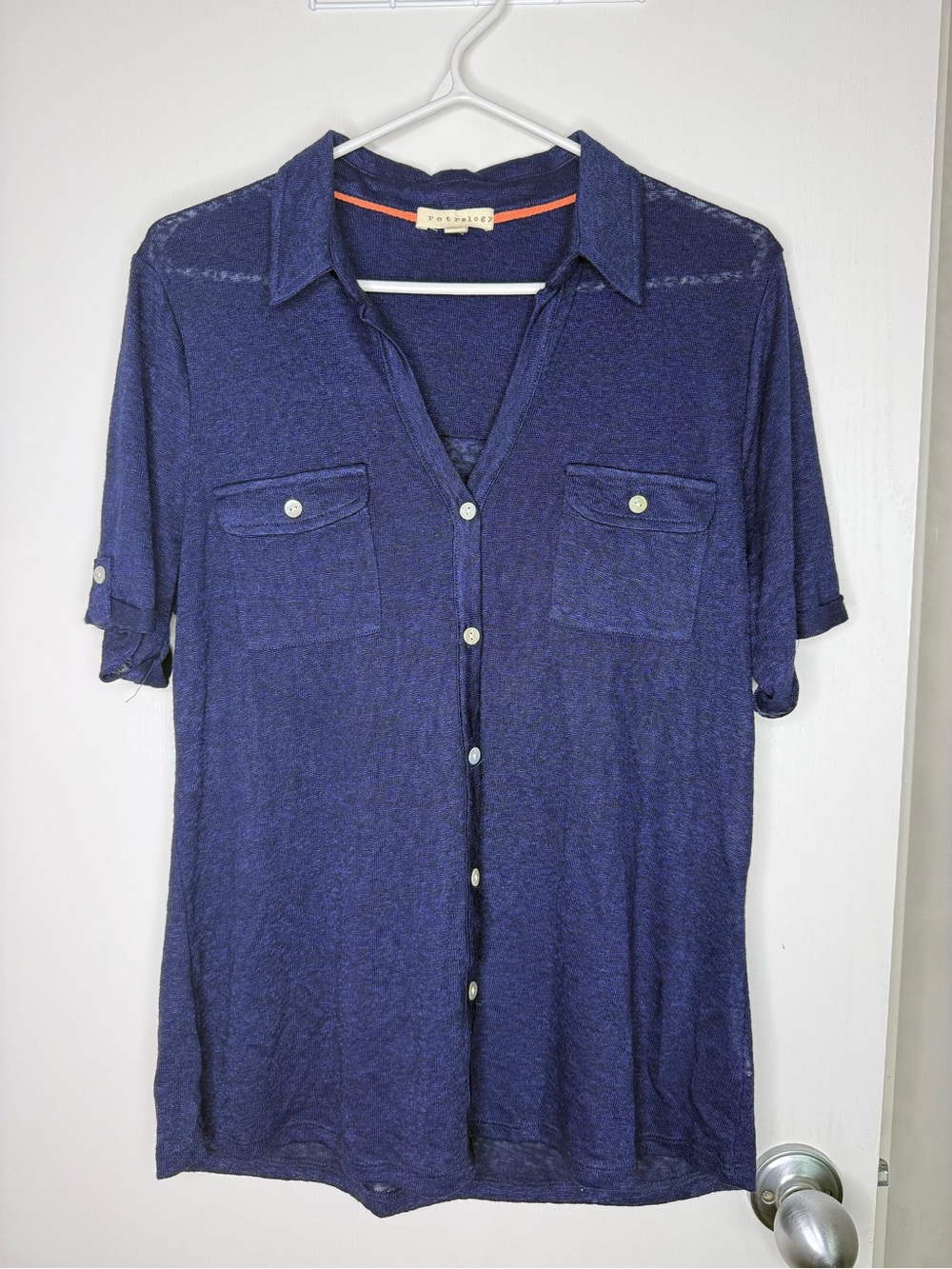 Retrology Casual Navy Button-Front Women’s Shirt Large